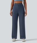 Pantalon casual droit taille haute avec poches