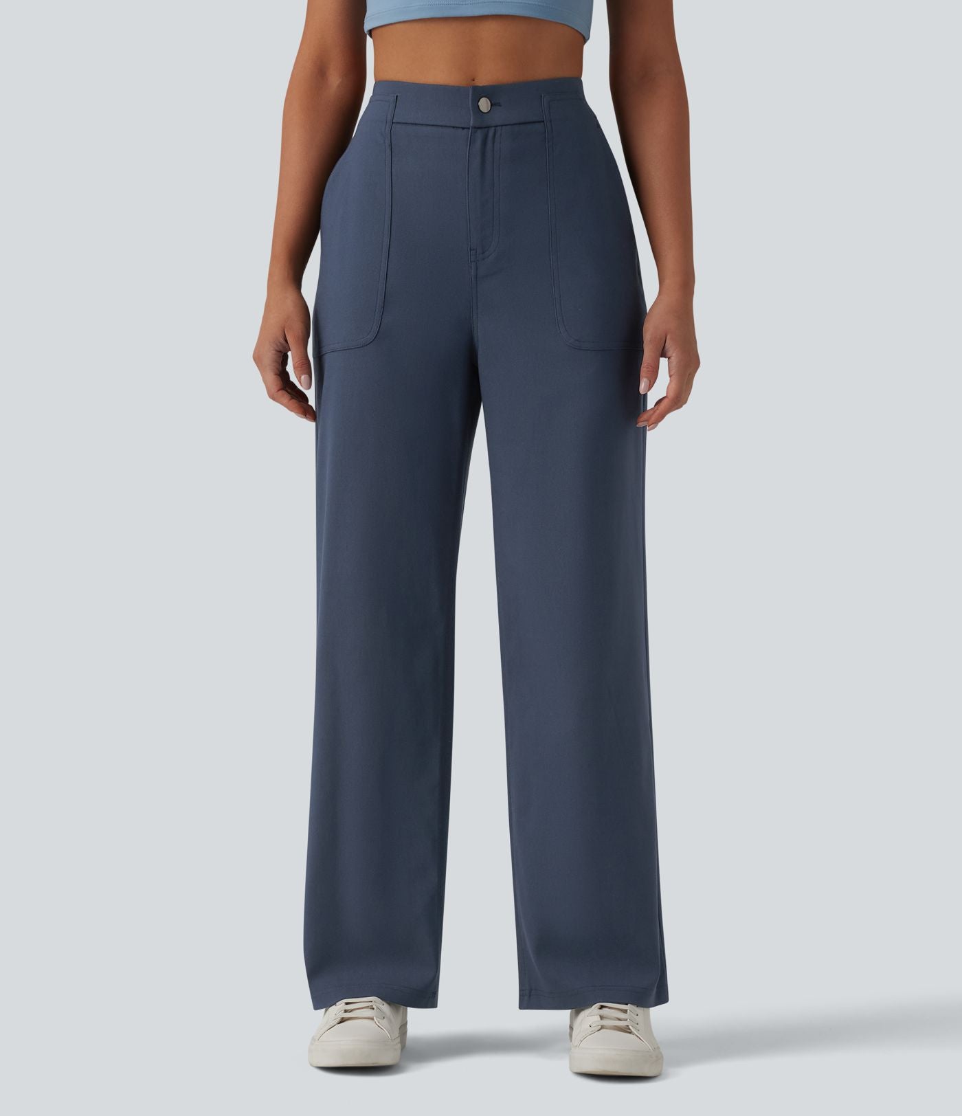 Pantalon casual droit taille haute avec poches