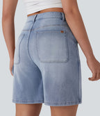 Short bermuda décontracté en denim extensible lavé Halara Flex™ taille mi-haute avec poches multiples