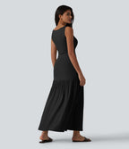 Robe longue fluide sans manches, coupe moulante, style casual