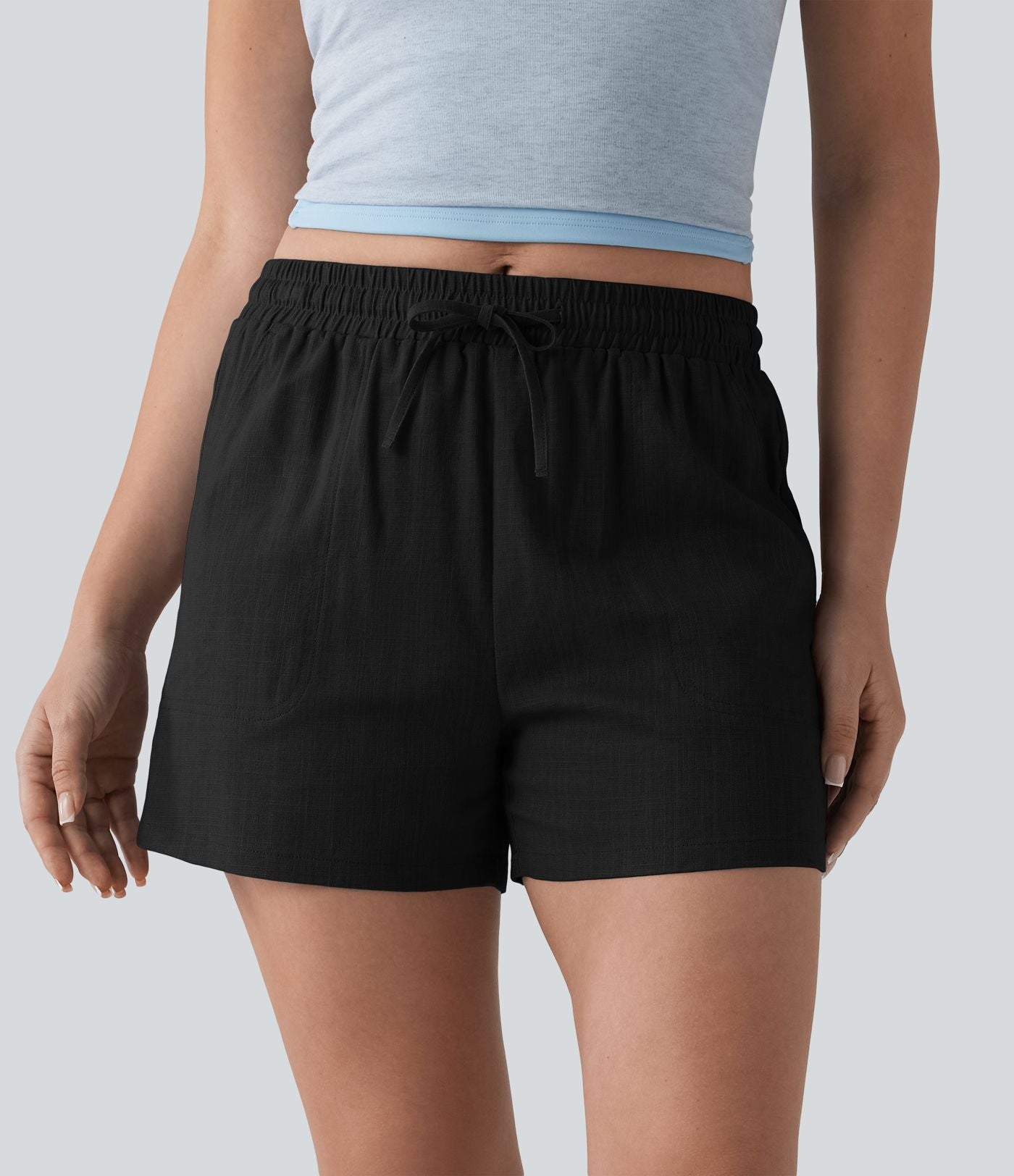 Short casual lin taille mi-haute avec cordon de serrage et poches