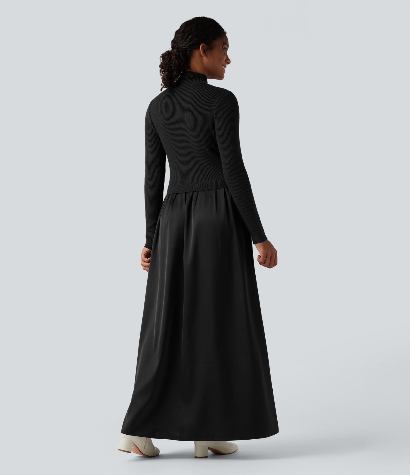Robe pull longue tailleur col montant manches longues