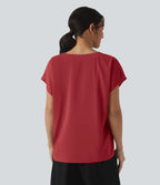 Blouse esprit bureau oversize défroissage facile, col V et manches courtes