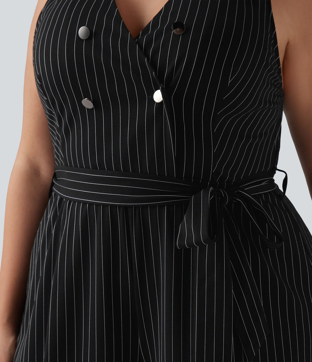 Combinaison grande taille col V sans manches ceinturée à rayures effet frais InstantCool avec poches, accès facile Easy Peasy