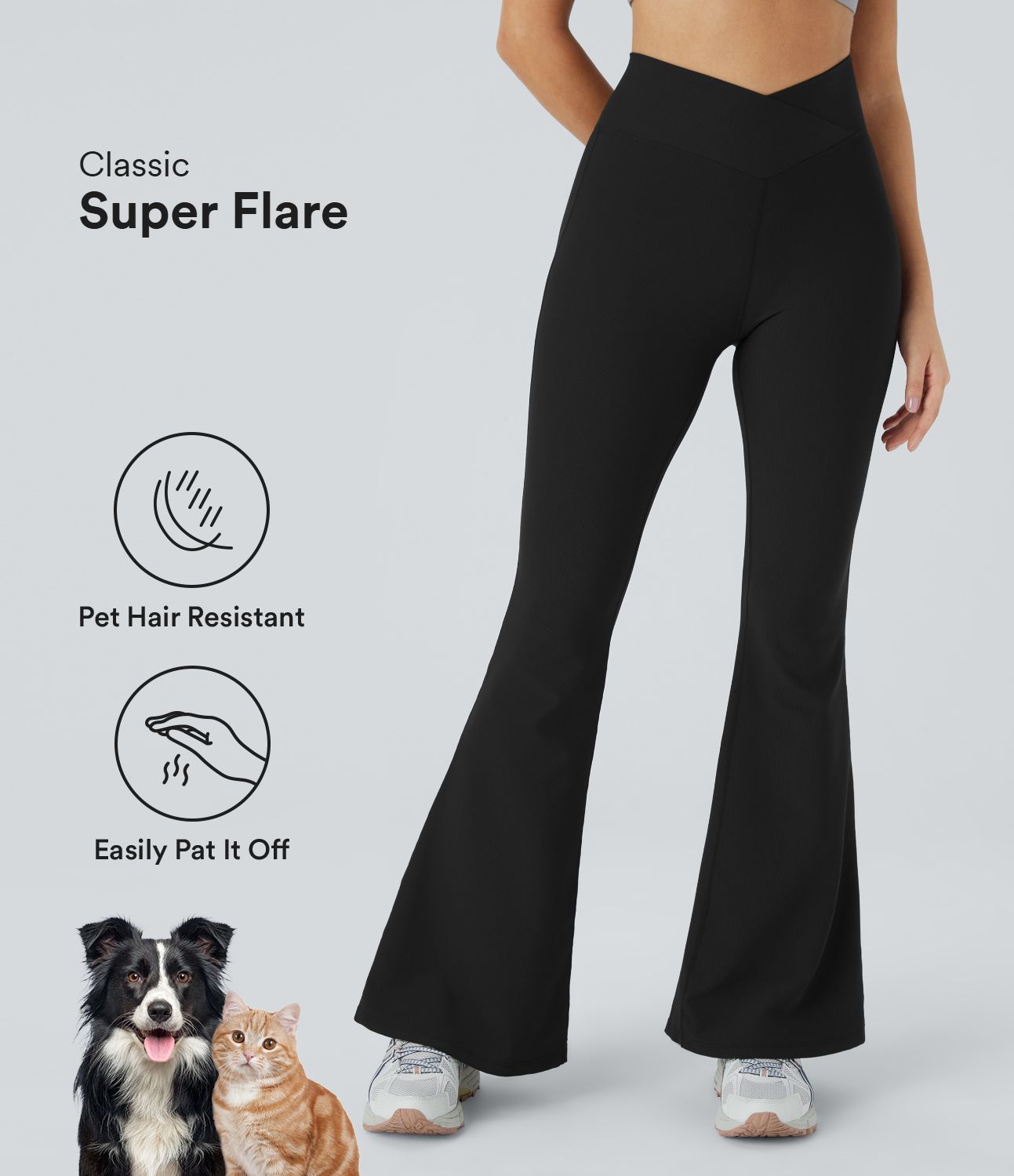 Patitoff™ Flow Pantalon Super Évasés Taille Haute Résistants aux Poils d'Animaux avec Croisement et Poches Arrière