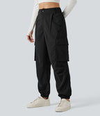 Jogging cargo décontracté, taille moyenne, à poches