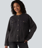 Halara Flex™ Veste décontractée en jean col rond manches longues avec poches
