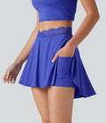 Jupe de tennis 2 en 1 SoftlyZero™ Airy, taille haute, dentelle contrastée, ourlet fendu incurvé et poches - Protection solaire UPF50+