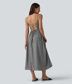 Robe nuisette midi fluide décontractée à rayures style corset lacé avec poches