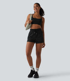 Short de sport 2 en 1 taille haute, cordon de serrage et œillets, en maille respirante