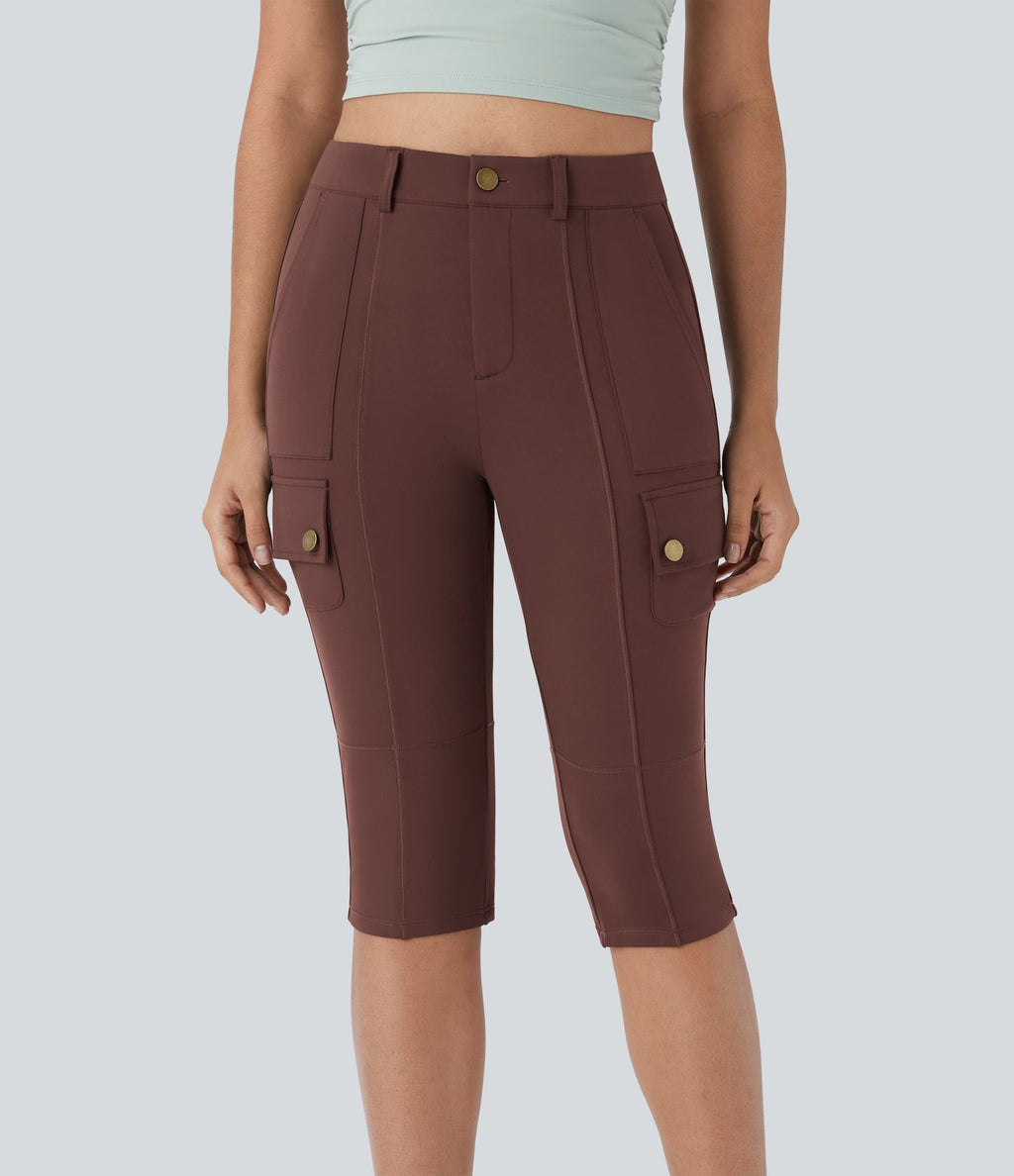 Pantalon cargo pedal pusher ajusté uni taille haute DayStretch avec poches zippées
