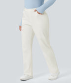 Jean décontracté Halara Flex™ grande taille, taille haute, multiples poches, jambes droites, effet délavé, en maille extensible