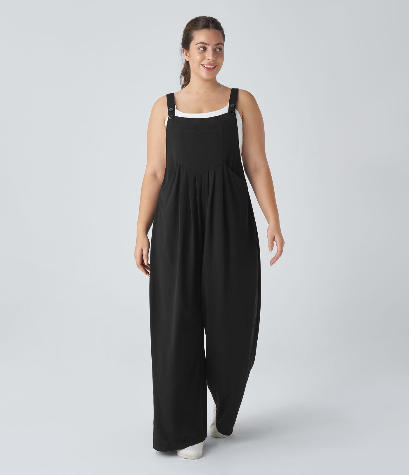 Salopette Casual Grande Taille en Gaufré avec Bretelles Ajustables Boutons et Poches Multiples