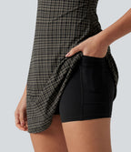 Robe sport de danse mini 2-en-1 avec brassière intégrée UltraSculpt™ à imprimé à carreaux avec poches - Édition Easy Peasy