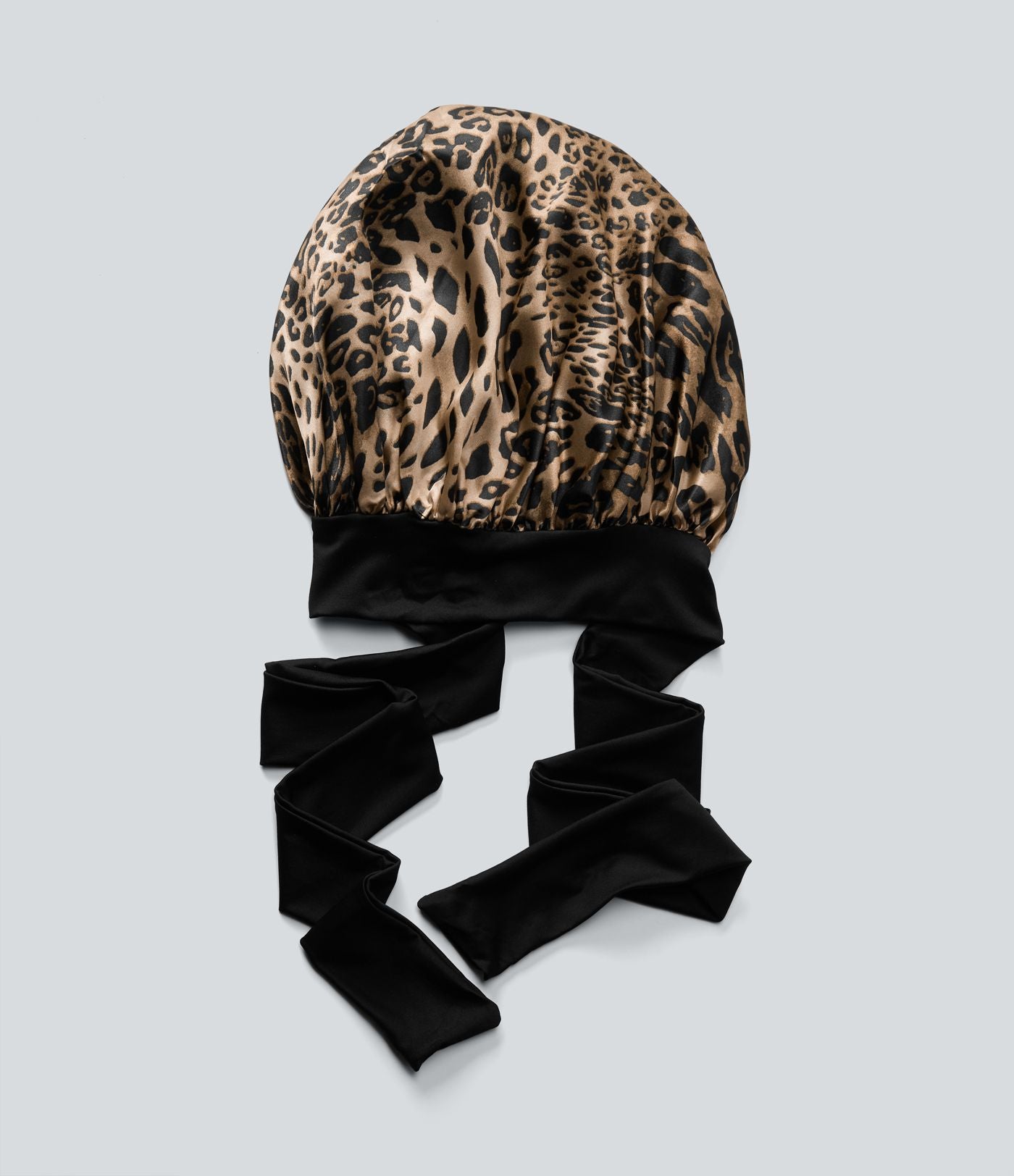 Bonnet de nuit en satin imprimé léopard