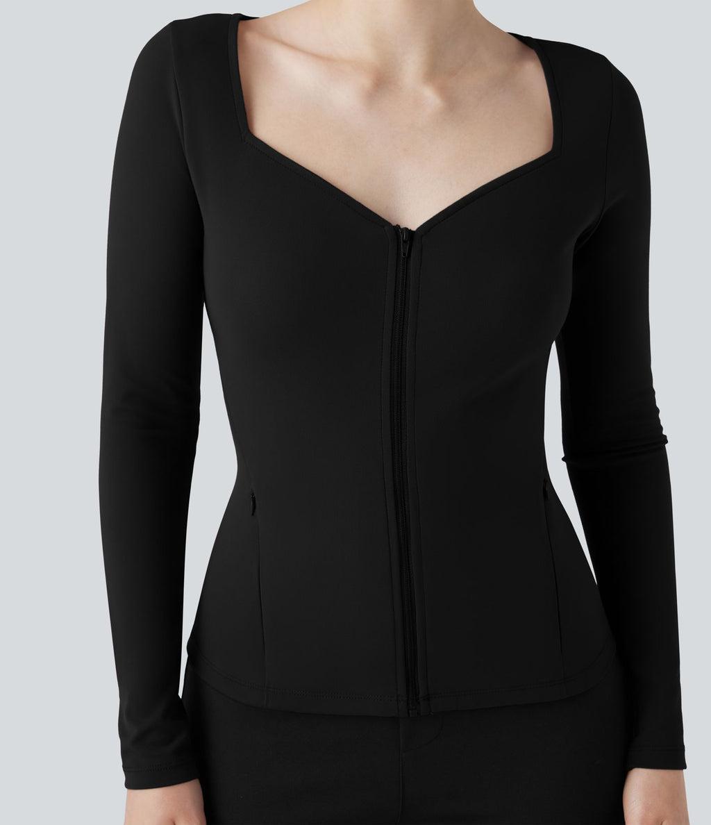Veste de travail à décolleté en V, manches longues et zip avec poches SoftlyZero™