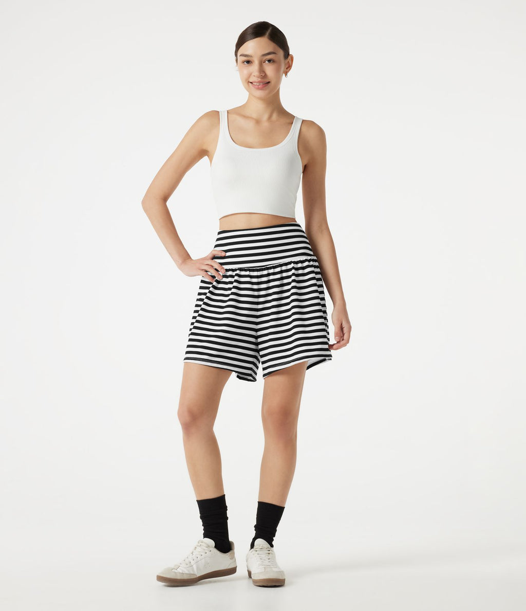 Short casual 2-en-1 à rayures en tissu gaufré taille haute 12,5 cm avec poches
