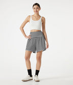 Short casual 2-en-1 à rayures en tissu gaufré taille haute 12,5 cm avec poches