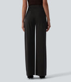 Pantalon tailleur large taille haute rayures avec poches