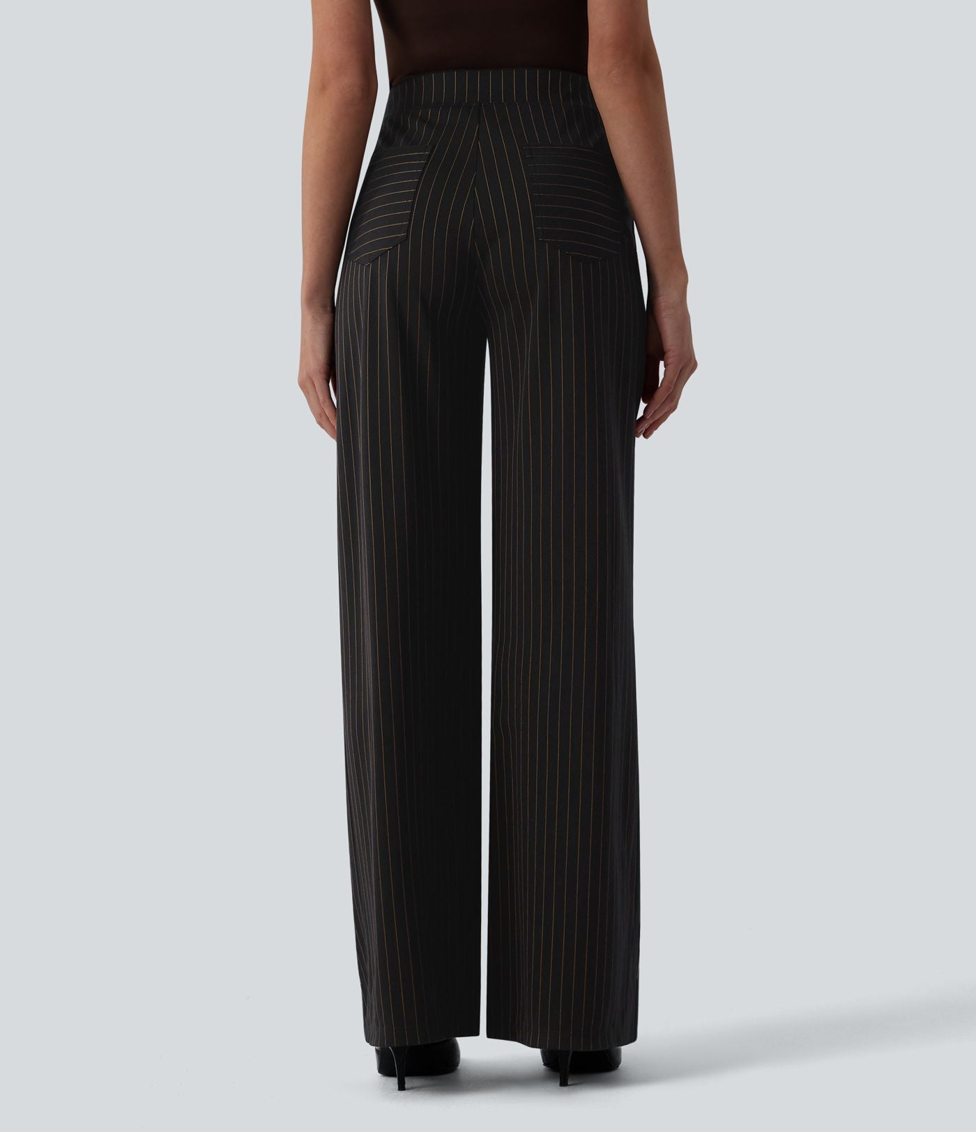 Pantalon tailleur large taille haute rayures avec poches