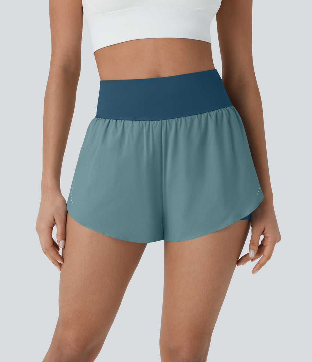 Softlyzero™ QuickDry Short de course à pied 2-en-1 taille haute à ourlet croisé avec pois réfléchissants et poches latérales