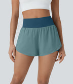 Softlyzero™ QuickDry Short de course à pied 2-en-1 taille haute à ourlet croisé avec pois réfléchissants et poches latérales