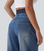 Jean large délavé Halara Flex™ taille haute gainant avec poches