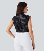 Chemise de travail sans manches à pois avec nœud devant