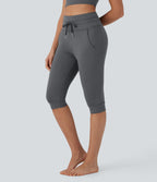 Jogging de yoga corsaire à taille haute, cordon de serrage, séchage rapide et poches latérales