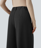Pantalon tailleur large, taille haute, à poches