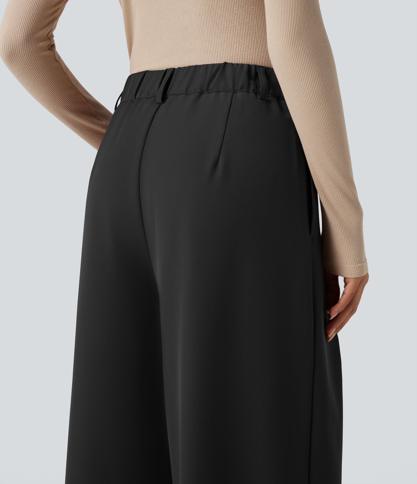 Pantalon tailleur large, taille haute, à poches