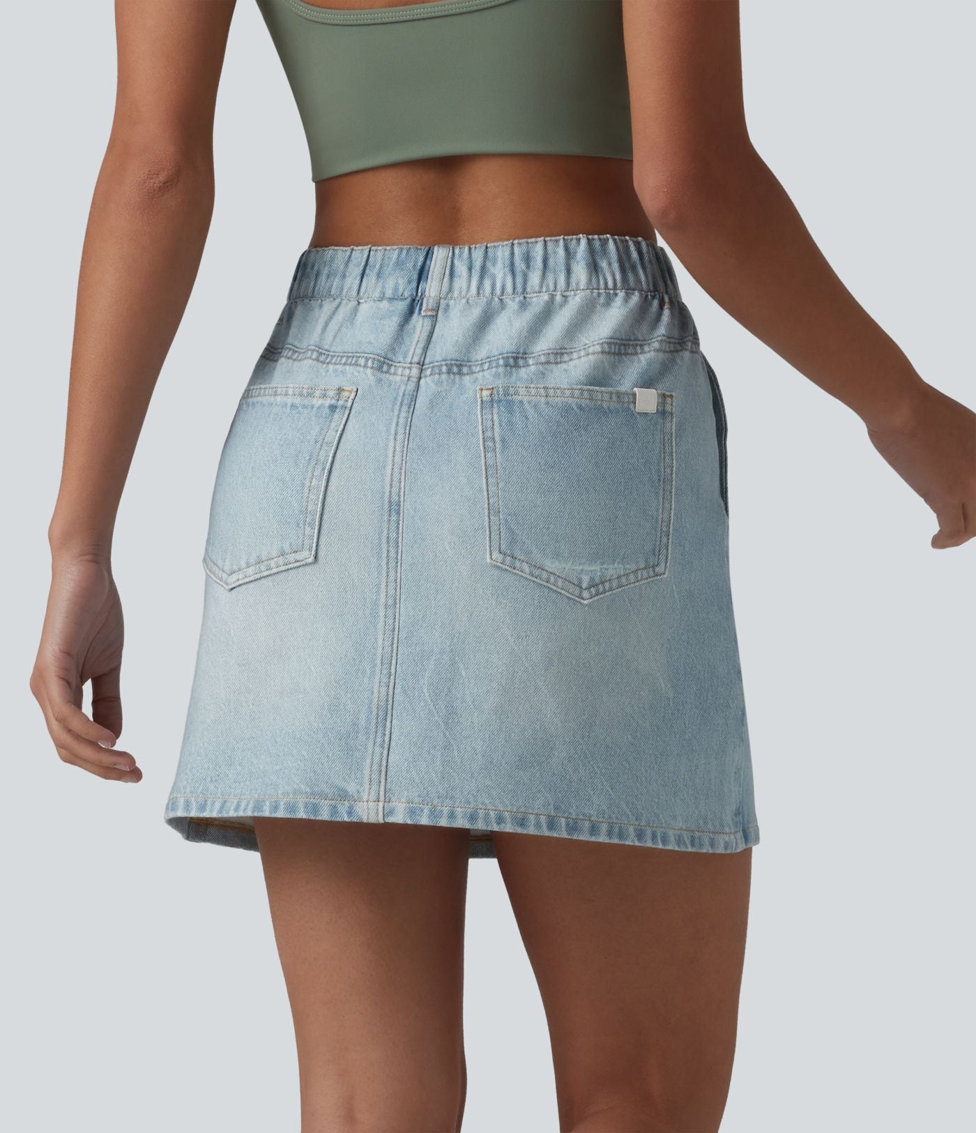Jupe décontractée taille haute en denim imprimé, molleton français, avec poches