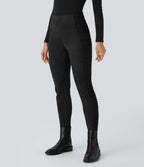 Legging gainant en suédine à taille haute avec fronces et poches latérales