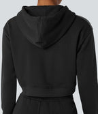 Veste en jean patchwork à capuche avec cordon de serrage et manches longues Halara Flex™