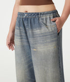 Pantalon jogging grande taille en molleton French Terry effet jean avec poches
