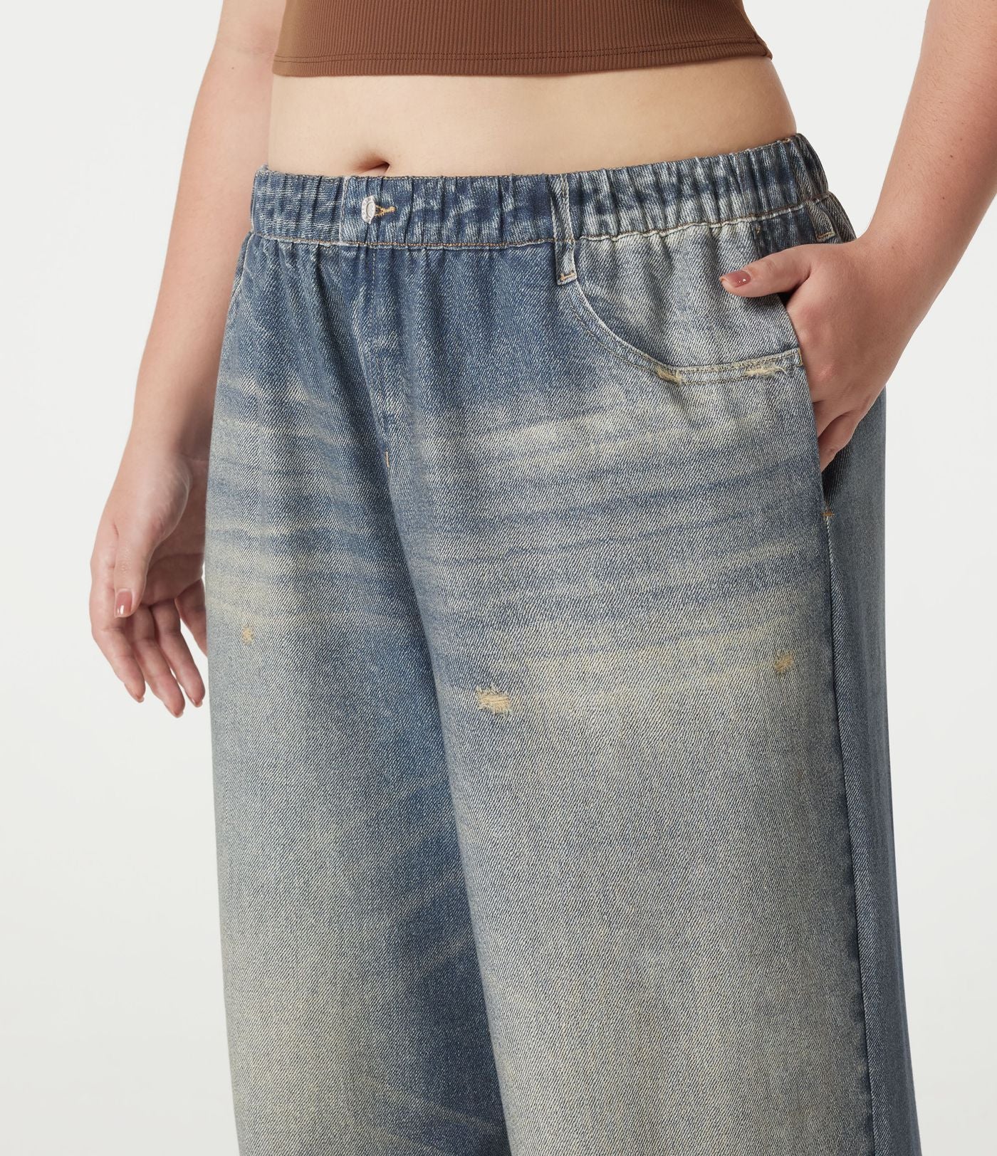 Pantalon jogging grande taille en molleton French Terry effet jean avec poches