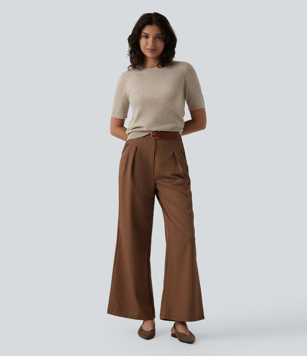 Pull tailleur ajusté col rond manches courtes mélange soie-laine