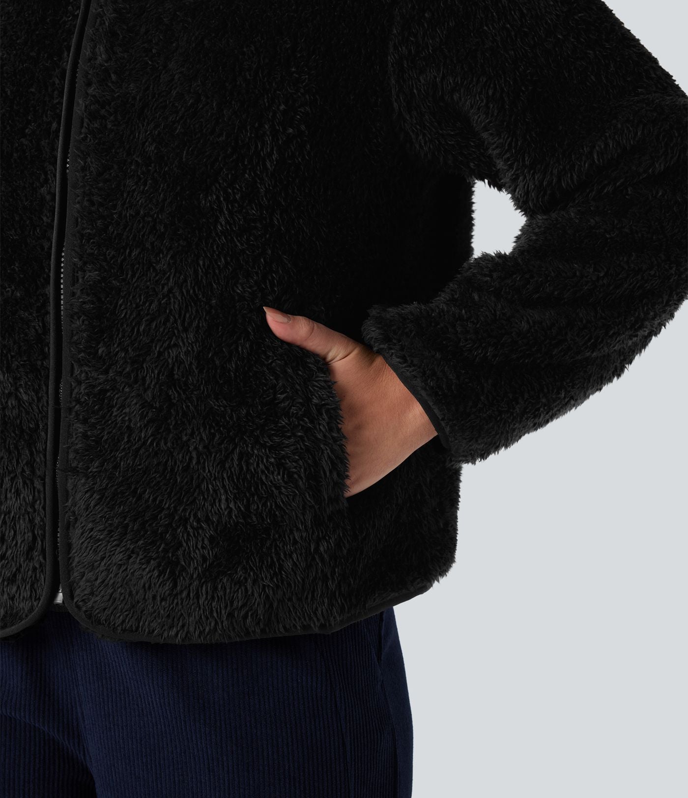 Veste sherpa col montant manches longues avec poches