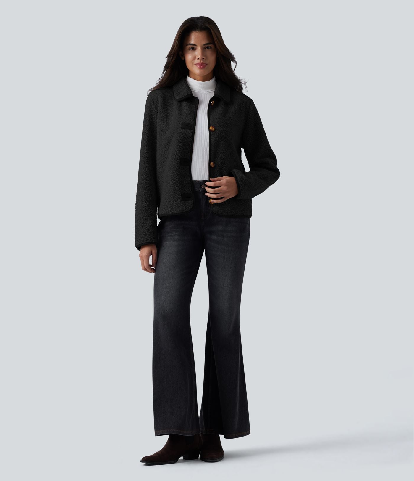 Veste casual sherpa col manches longues avec poches
