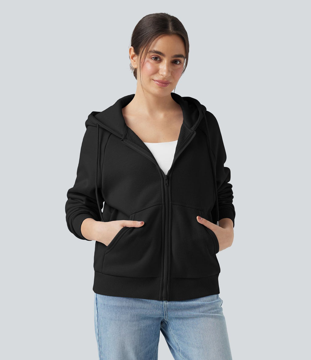 Sweat-shirt coton polaire à capuche cordon de serrage manches longues avec poches