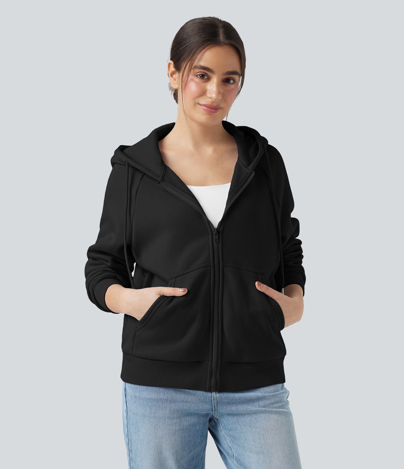 Sweat-shirt coton polaire à capuche cordon de serrage manches longues avec poches