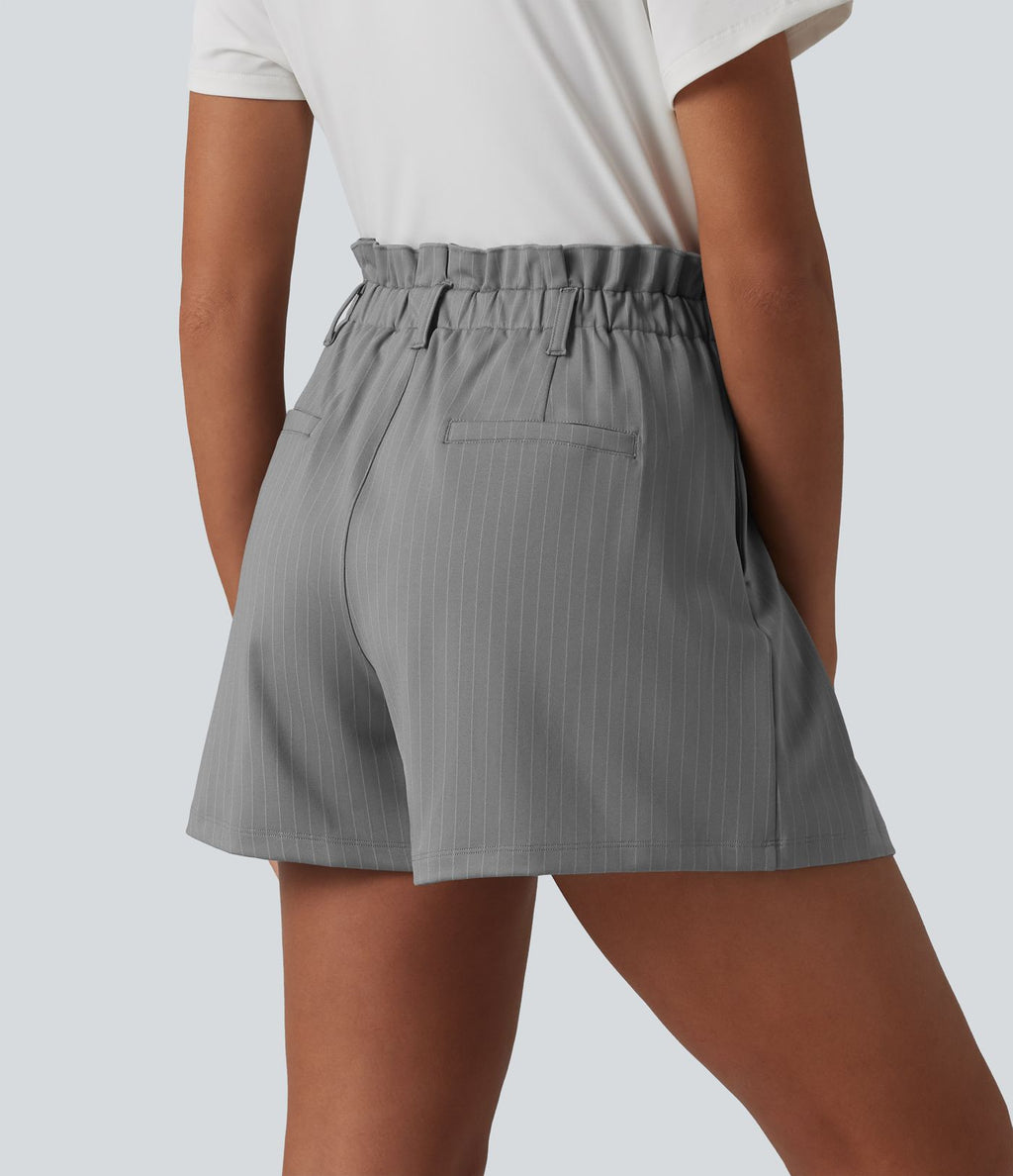 Short plissé taille haute à rayures avec volants et poches – 10 cm