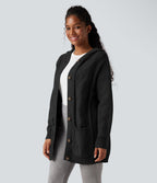 Cardigan à capuche avec boutons et poches