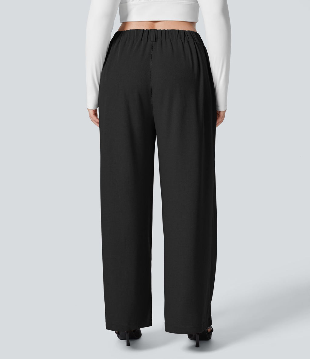 Halara Flex™ Pantalon tailleur Grande taille à Taille Haute, Poches Latérales Plissées, Jambes Larges, en Tissu Gaufré