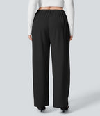 Halara Flex™ Pantalon tailleur Grande taille à Taille Haute, Poches Latérales Plissées, Jambes Larges, en Tissu Gaufré