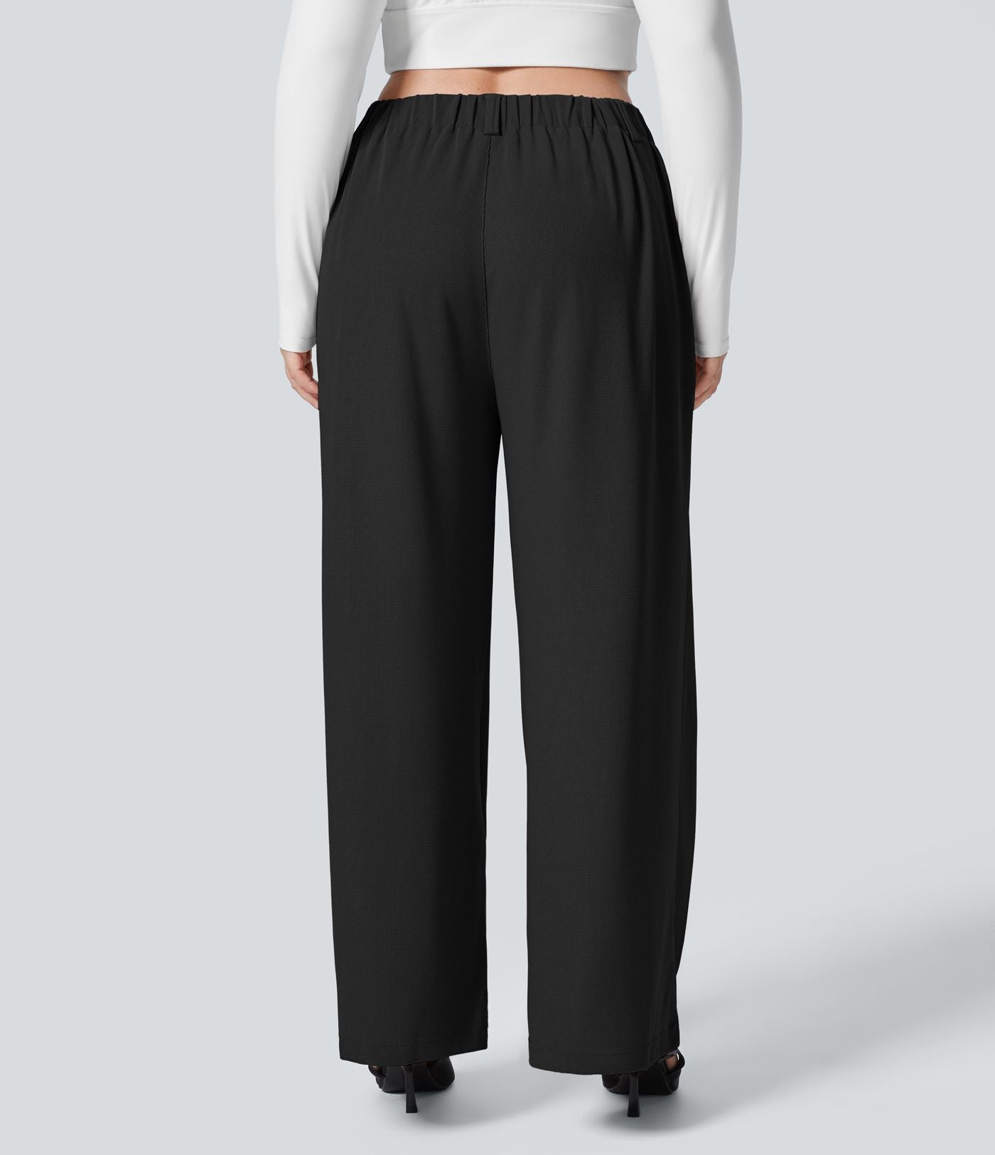 Halara Flex™ Pantalon tailleur Grande taille à Taille Haute, Poches Latérales Plissées, Jambes Larges, en Tissu Gaufré