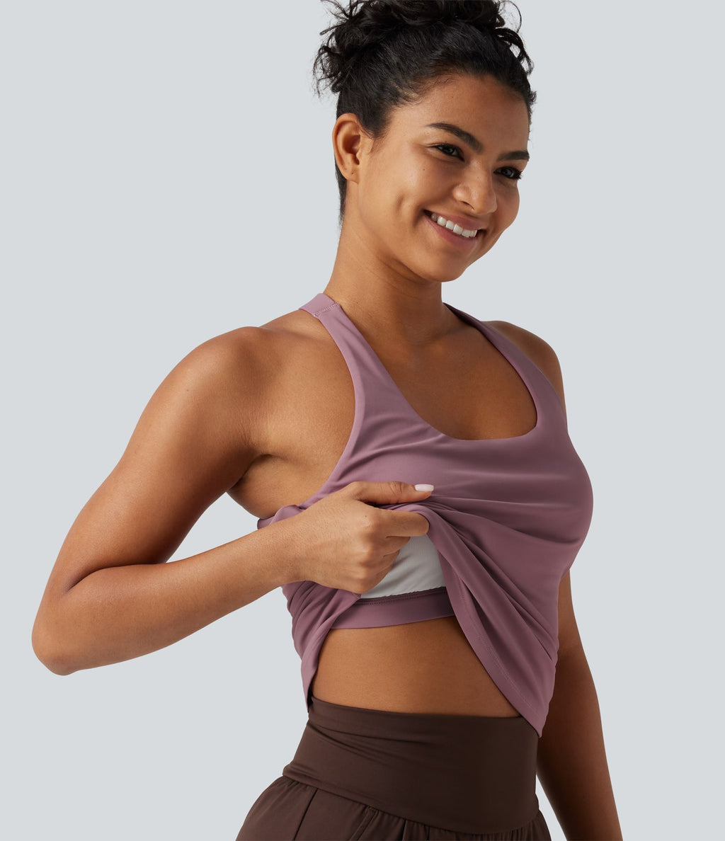 Débardeur de yoga à encolure U, toucher frais, séchage rapide, coussinets amovibles et protection solaire UPF 50+
