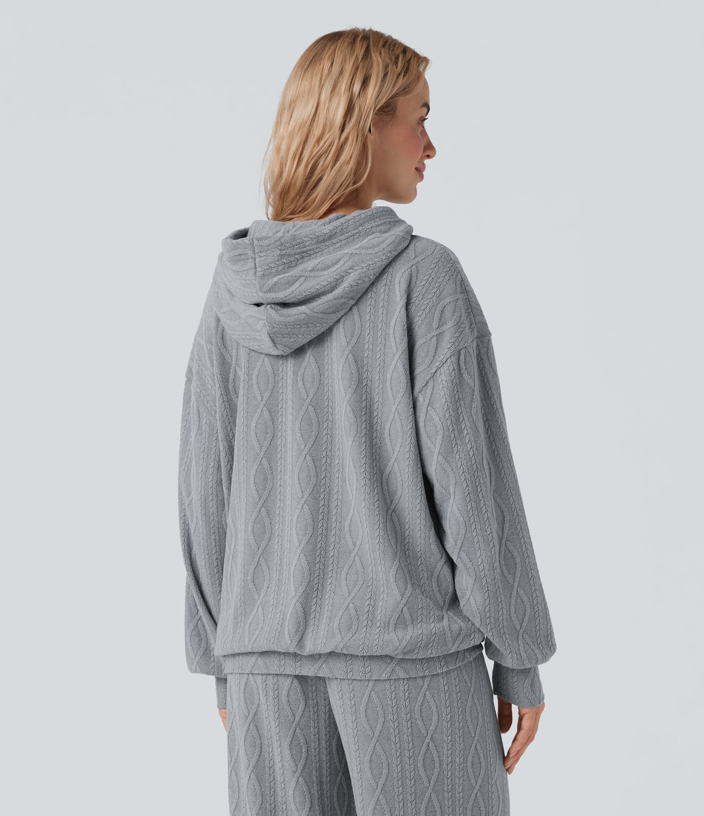 Sweatshirt décontracté à capuche manches longues oversize maille torsadée