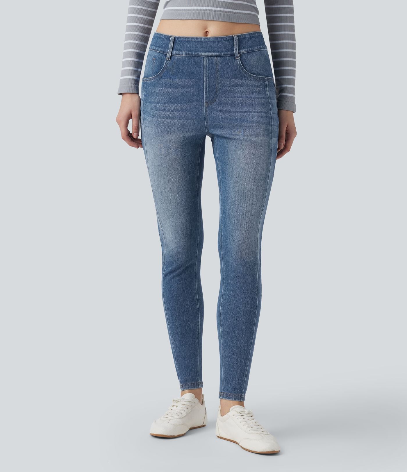 Jean skinny 7/8 décontracté taille mi-haute délavé Halara Flex™ avec poches