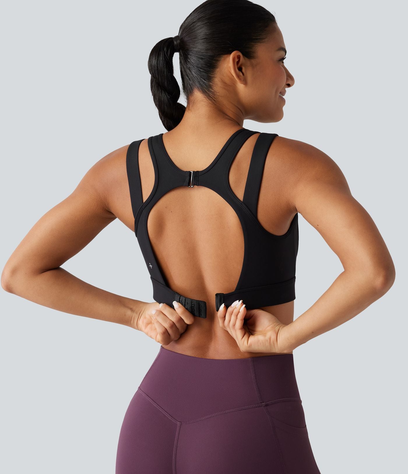 Brassière de sport de running maintien fort col V dos nu avec boucle ajustable et coussinets non amovibles